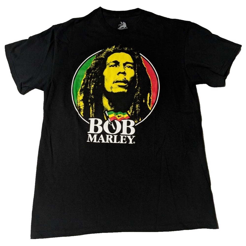 BOB MARLEY ZION ROOTSWEAR Men Medium Black Cotton Graphic‎ Print T-Shirt EUC